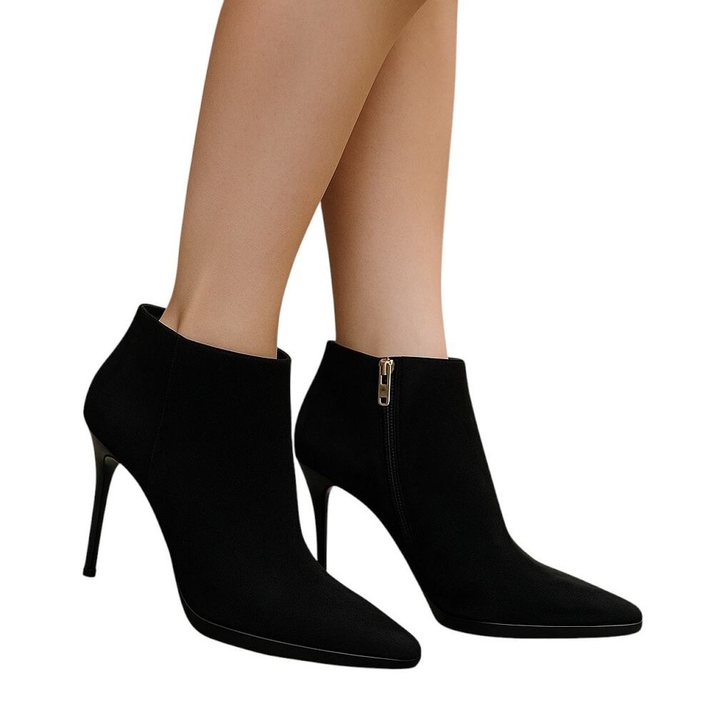 Jimmy Choo Ren 100 Pointed Toe Suede Ankle Boots Black Size 39